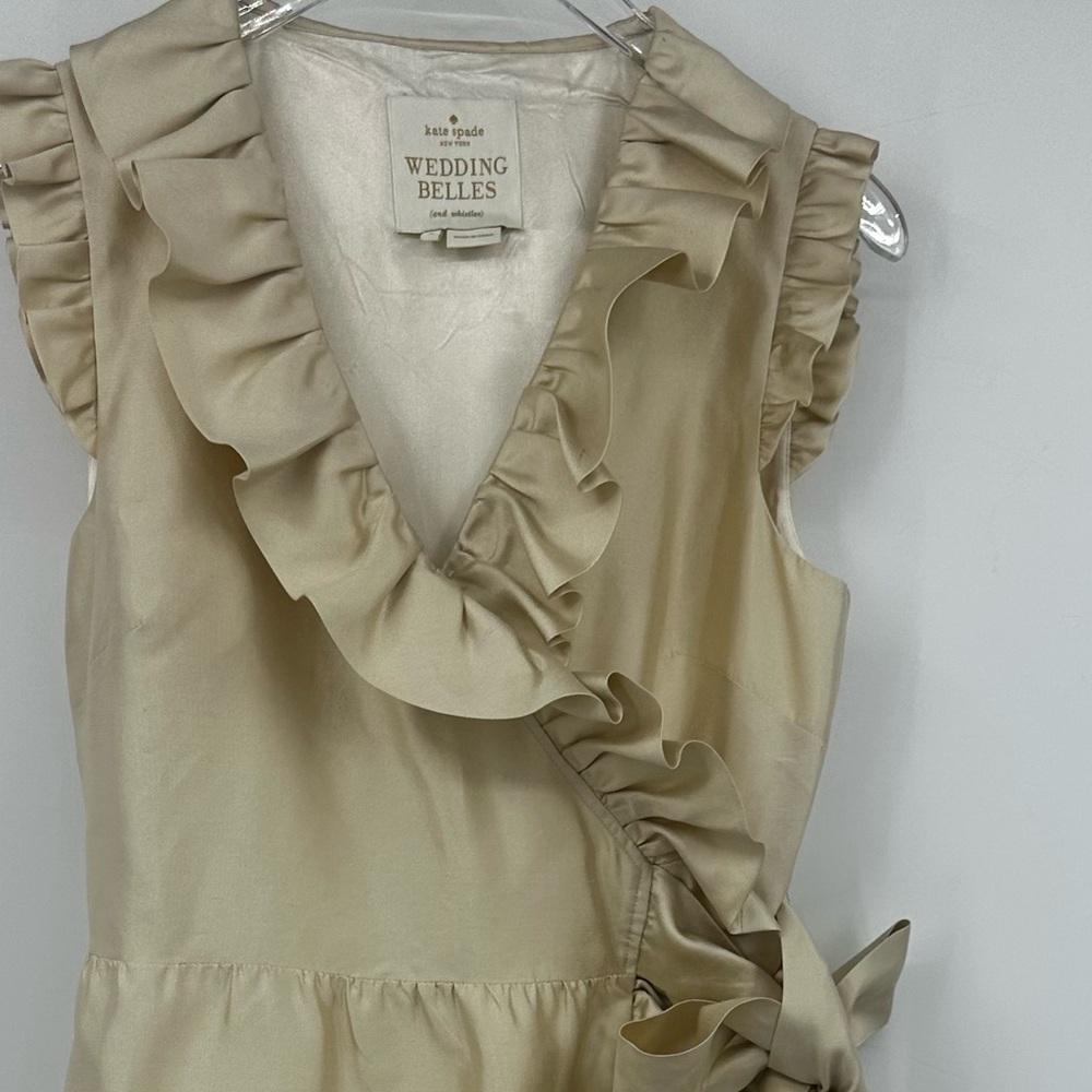 Kate Spade Wedding Belles Aubrey Wrap Ruffle Silk Cotton Dress Cream 2 | A440 - Picture 6 of 7